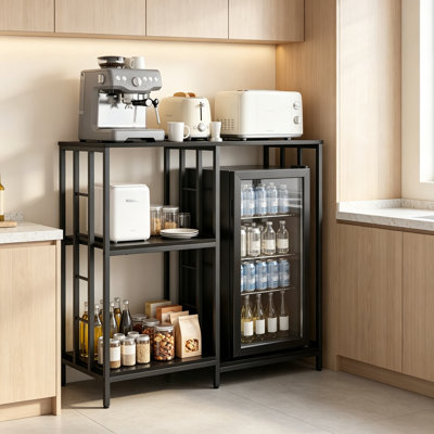 4-Tier Metal Frame Bakers Rack, Open Storage Kitchen Shelf, Multi-Purpose Microwave Stand, Coffee Bar and Mini Fridge Stand