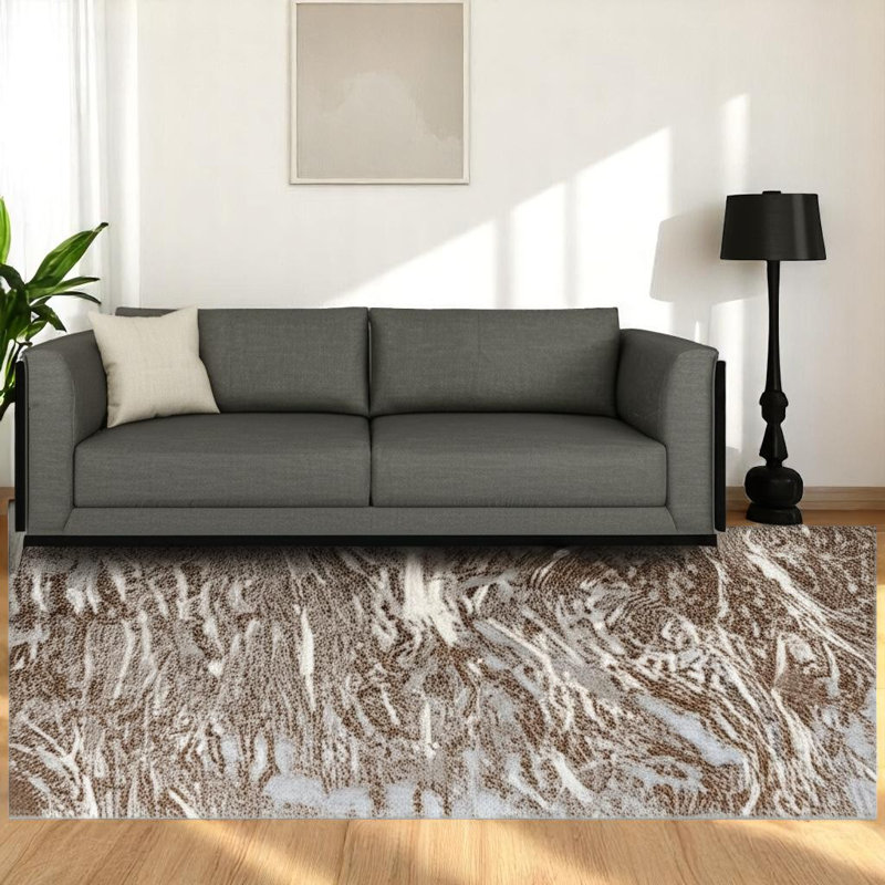 Tapis abstrait brun 5 pi x 8 pi,  Rectangle 5 pi 3 po x 7 pi 7 po