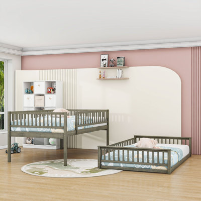 Wood Bunk Bed With Ladder And Guardrails