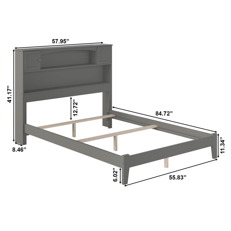 Brevyn Solid Wood Foundation Bed with Bookcase, Gray