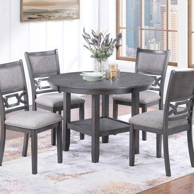 Ensemble de salle à manger moderne 5 pièces avec table ronde et tablettes, 4 chaises d'appoint au design unique pour les salles à manger contemporaines