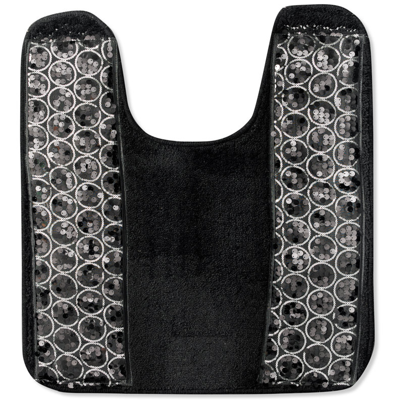 Tapis à motif floral antidérapant en mélange de coton Ced, Noir