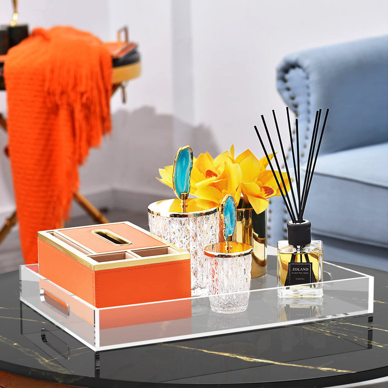 Acrylic Serving Trays With Handles, 16"X 12" Rectangle Sturdy Breakfast Tray, Decorative Trays Organiser,Clear
