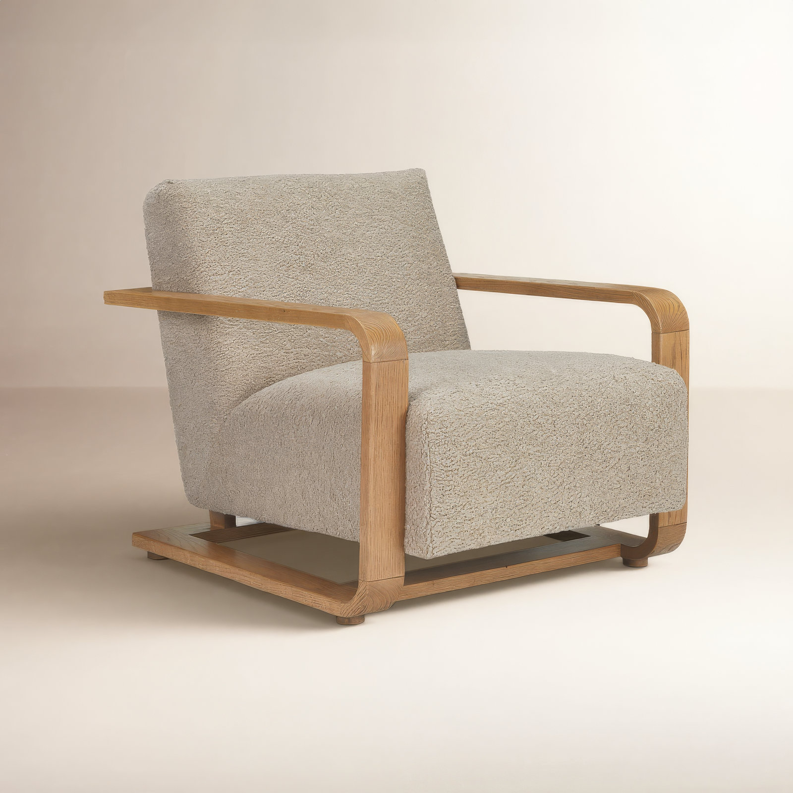 Nellie Oak Lounge Chair, Beige Boucle