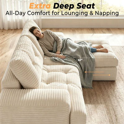 Boneless 85" Sectional Couches For Living Room Modern Modular L-Shape Cloud Sofa Compression-Boneless Deep Seat Couch With Chaise