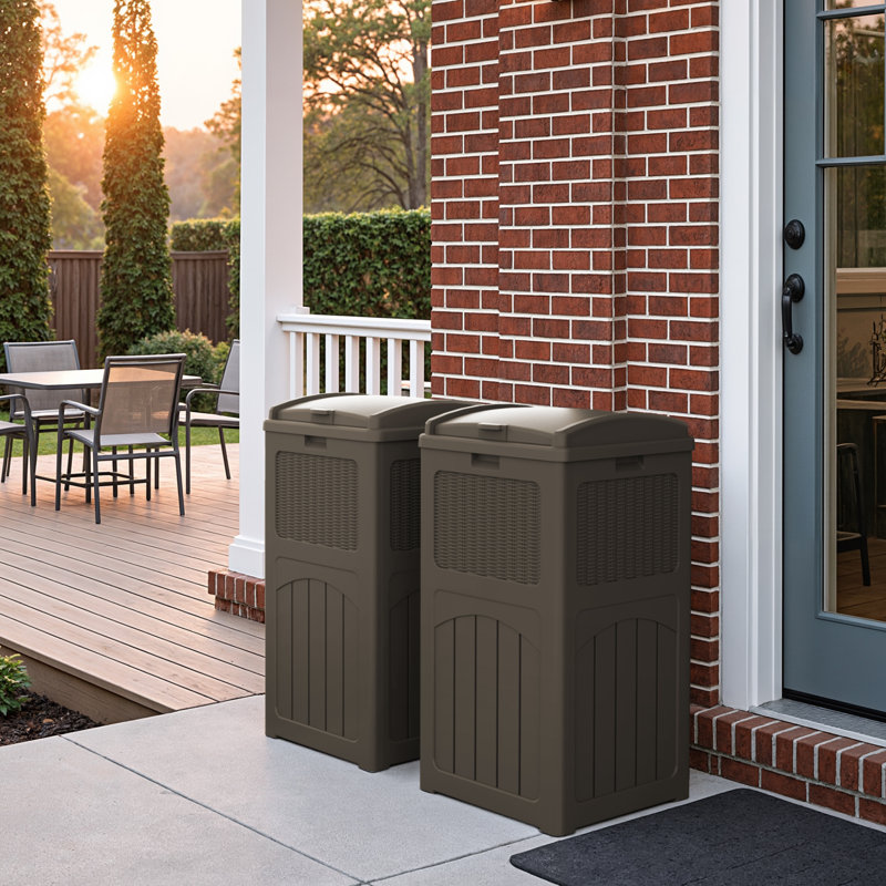 Ensemble de 2 poubelles extérieures en plastique 33 gallons Devoko, Marron foncé