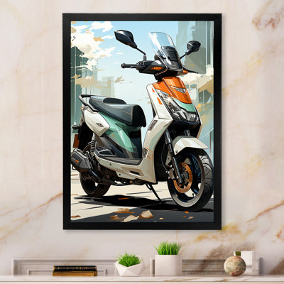 Scooter de ville blanc avec corail - impression d'art mural