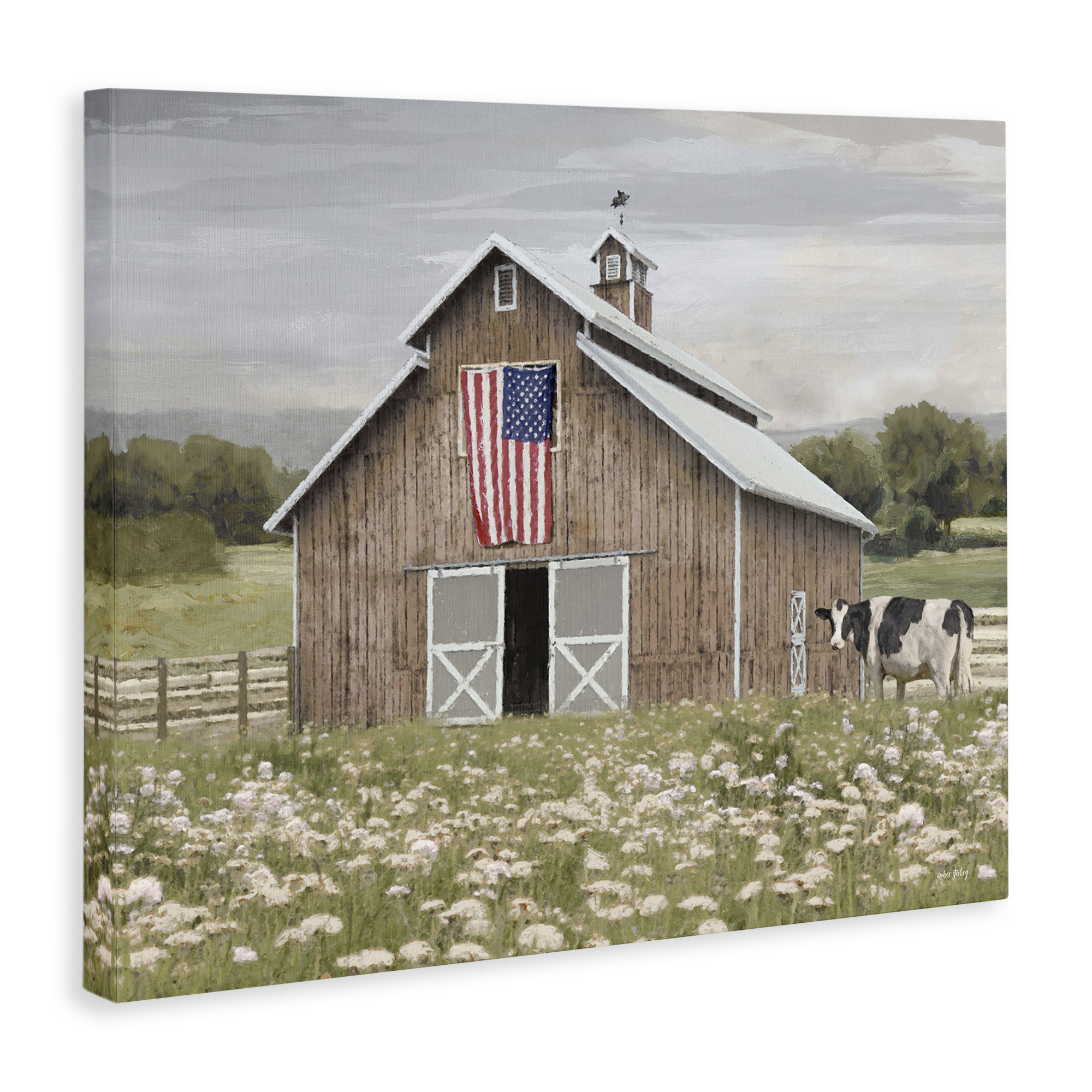 August Grove® Patriotic Barn & Cow Canvas Wall Art by Amber Sterling ...