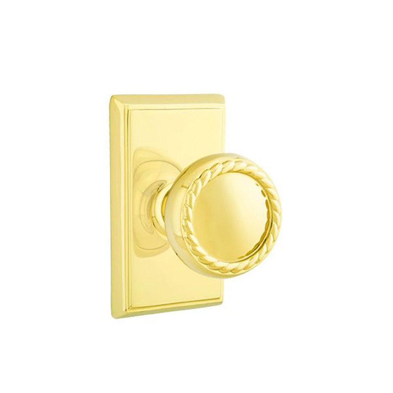 Ensemble de boutons de passage Emtek avec rosette rectangulaire et bouton en corde, Laiton poli