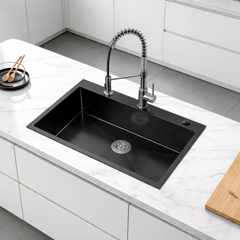 Évier de cuisine encastré à simple cuve en acier inoxydable 27 po x 19 po avec drain standard américain et crochet