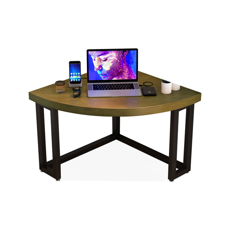 Bureaux en bois massif noyer en demi-cercle, H 29,53 po x l 39,37 po x P 39,37 po