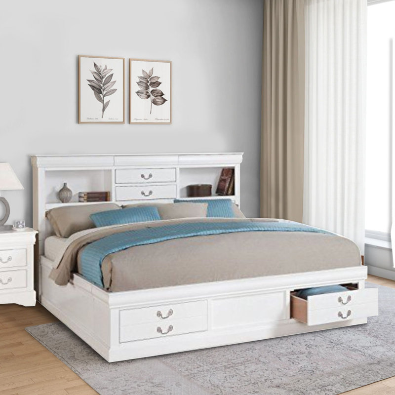 Covertt Solid Wood Bookcase Storage Bed, Queen, White