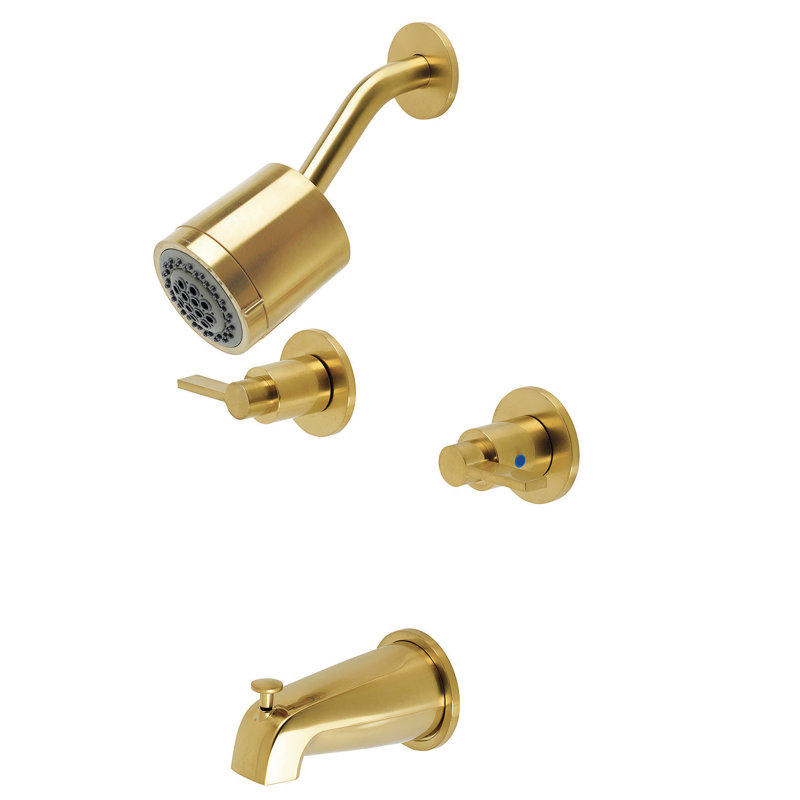 Robinet de baignoire et douche à double poignée Kingston Brass NuvoFusion, Laiton brossé