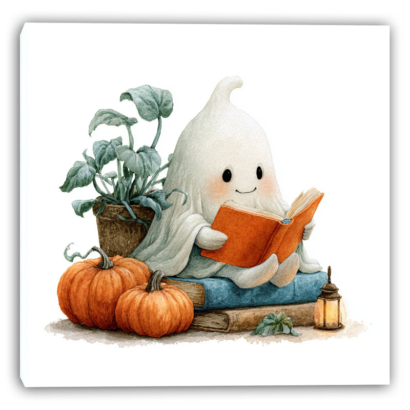 «Reading Ghost with Pumpkins», art mural sur toile, H 20 po x l 20 po