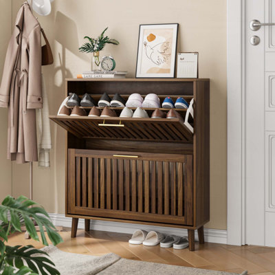 Shoe Storage Cabinet, Medieval Modern Independent Shoe Cabinet, Fence Shoe Cabinet With 2 Flip Drawers, Suitable For Corridors And Entrances