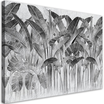 Banana Leaves Grey Plants - No Frame Print on Canvas