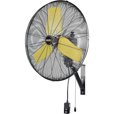 24 po Ventilateur mural extérieur à 3 vitesses en jaune avec moteur IP44, boîtier de contrôle scellé, prise GFCI