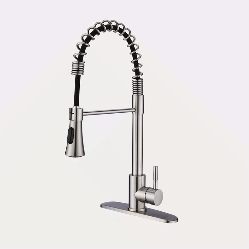 Commercial Kitchen Sink Faucet With Deck Plate, Brushed Nickel