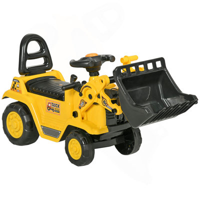 Ride On Excavator With Under Seat Storage, Pull Cart Kids Bulldozer For Boys & Girls, Sit And Scoot Construction Toy With Horn, Front Loader Shovel, For Sand And Snow, Ages 3 Years Old