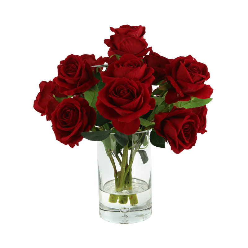 Roses Floral Arrangement in Vase, Red