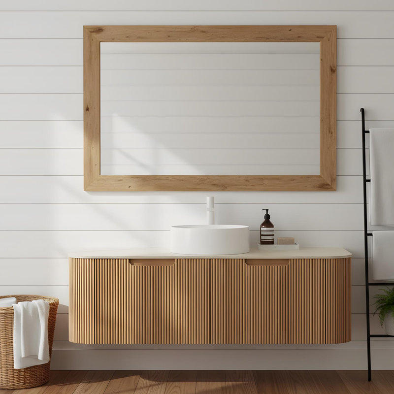 Ensemble de meuble-lavabo mural 48 po avec lavabo rond blanc en céramique et 2 tiroirs, 48"