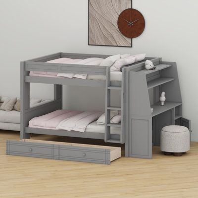 Elevated Sleeper Featuring Built-in Workspace, Multi-Tier Shelving, and Convenient Drawer Units
