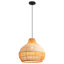 Rattan & Film Pendant Light, Mixed Materials Shade, Iron Frame, Adjustable Height, E27 Socket, 43 Cm Diameter, For Modern Rustic Decor (Bulb Not Included)