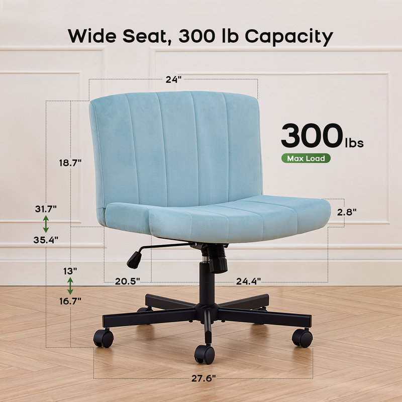 Modern Criss Cross Chair with Wheels, Wide Seat Armless for Home Office, Blue
