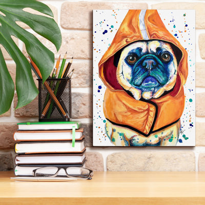 Art mural sur toile Winston Porter «Rainbow Dogs Pug In Raincoat» par Lindsay Kivi