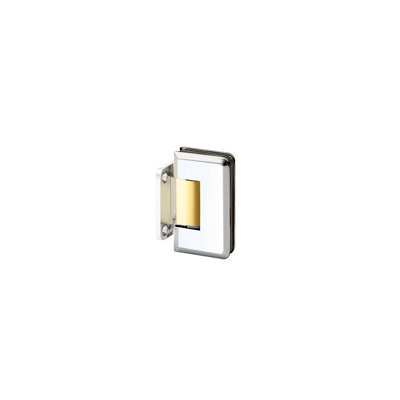 Glass To Wall Mount Shower Door Hinge With Short Back Plate 3/8" and 1/2" Glazing Thickness Polished Chrome With Brass Accents Finish