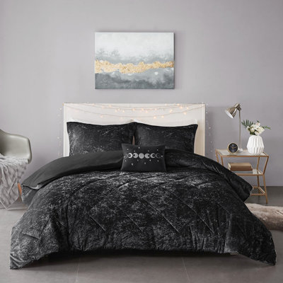 Literie en velours de luxe double / grand - plateau, attaches intérieures, housse de couette noire, confortable