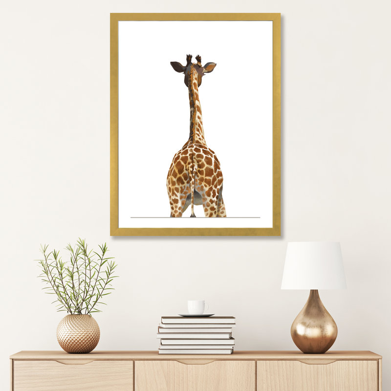 Art girafe bout à bout, H 32 po x l 24 po x P 1 po, Papier encadré doré