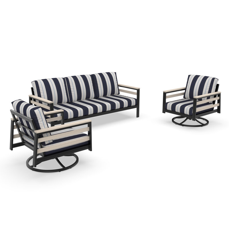 Ensembles de mobilier d'extérieur avec fauteuil pivotant et canapé avec coussins Sunbrella, White/Black