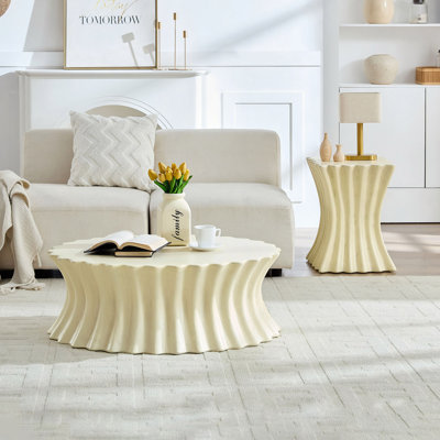 Set Of 35.04"+15.16" Coffee Table Vintage Sturdy Fiberglass Table For Living Room Apartment No Need Assembly