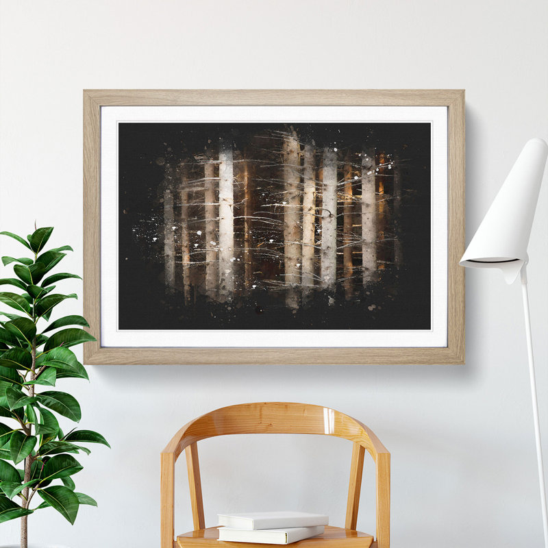 Bare Trees - Picture Frame Graphic Art, 27cm H x 36cm W x 2cm D, Oak