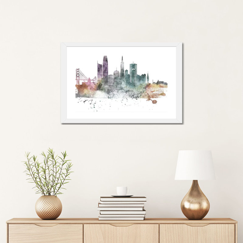 San Francisco Pastel Skylines - impression d'art graphique, Papier encadré blanc, H 16 po x l 24 po x P 1 po, Blanc
