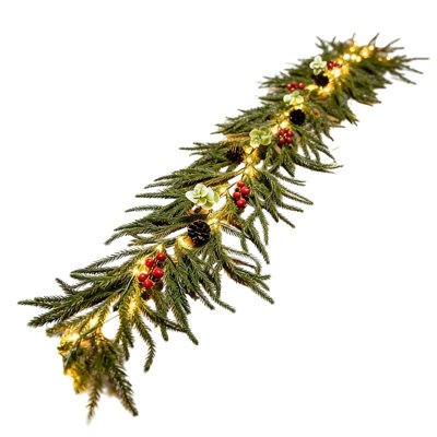 Decorative Vines Christmas Garland With LED Lights -Lit Artificial   String Lights Xmas Decorative Lighted Garland For Balcony Mantel Stair Handrail Indoor Outdoor Holiday Ambie
