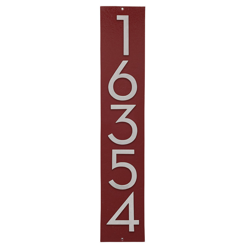 Plaque d'adresse verticale flottante 4 po (5 chiffres), Rouge brique, Aluminium brossé, Oui