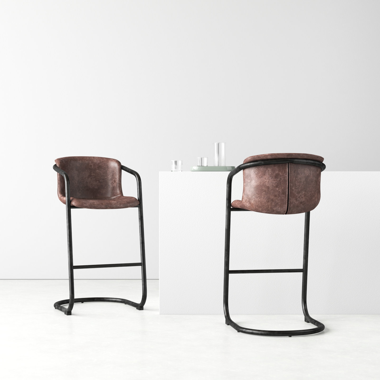 Higbee Genuine Leather Bar and Counter Stool, Bar Stool (29" Seat Height), Brown Genuine Leather