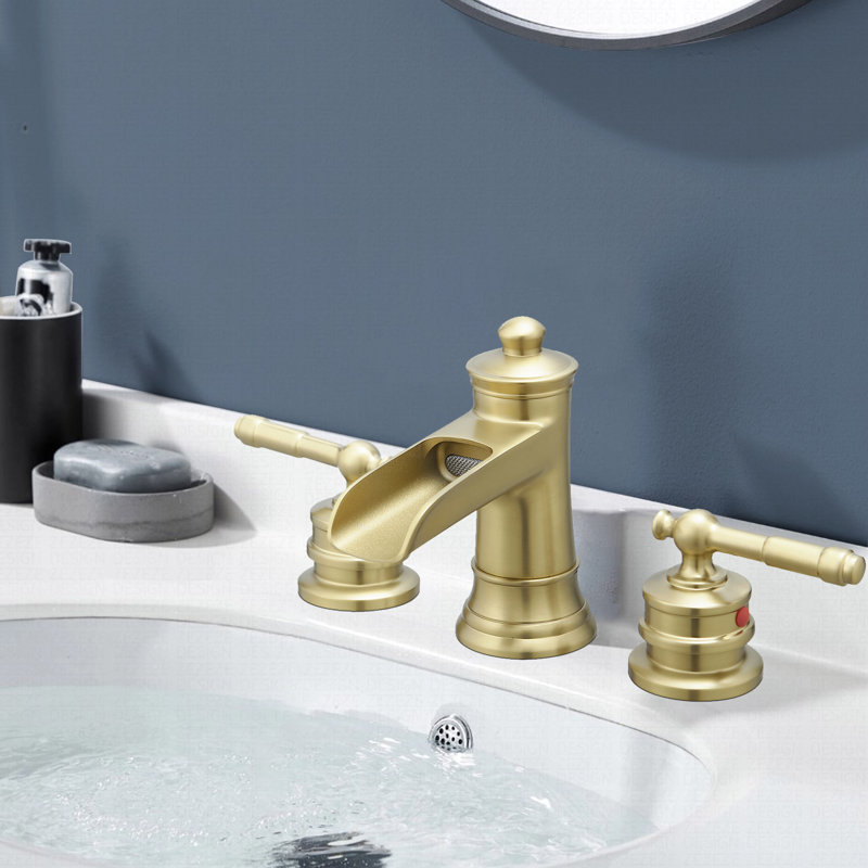 Topcraft Waterfall Double Handle Stainless Steel Bathroom Faucet, Brushed Gold