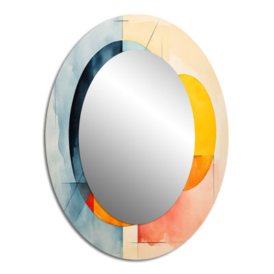 Carrelage cubique à couleurs douces V - Miroir décoratif abstrait ovale sur métal