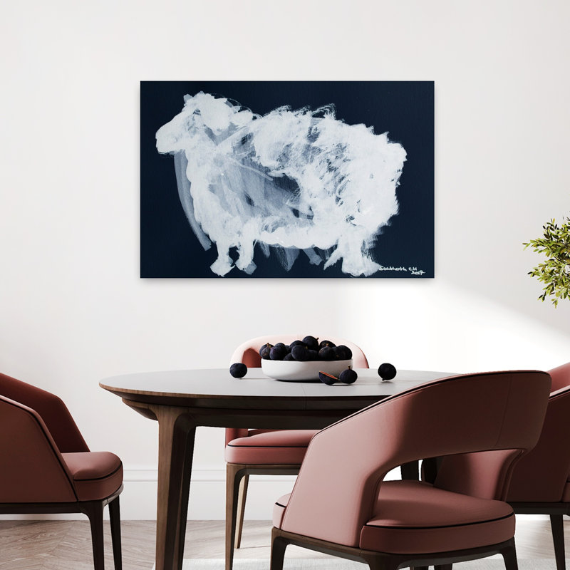 Abstrait, mouton blanc, abstrait, cheval moderne, paysage animalier, reproduction d'art mural, 24" H x 36" W