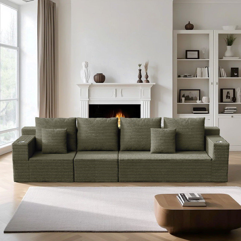 Canapé modulaire Boneless, Velours côtelé vert