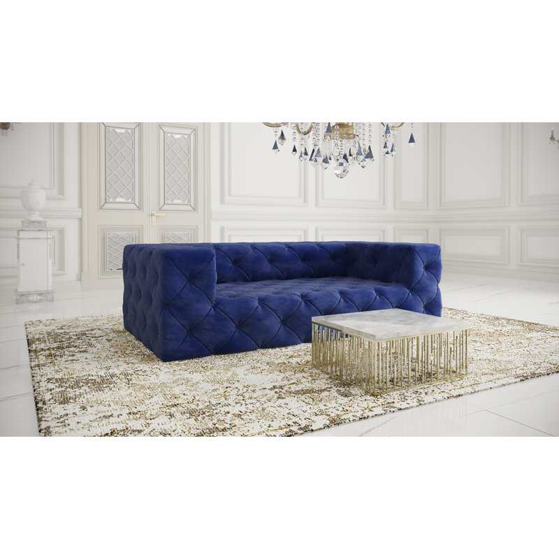 Renae 3 Seater Velvet Sofa, Navy Blue