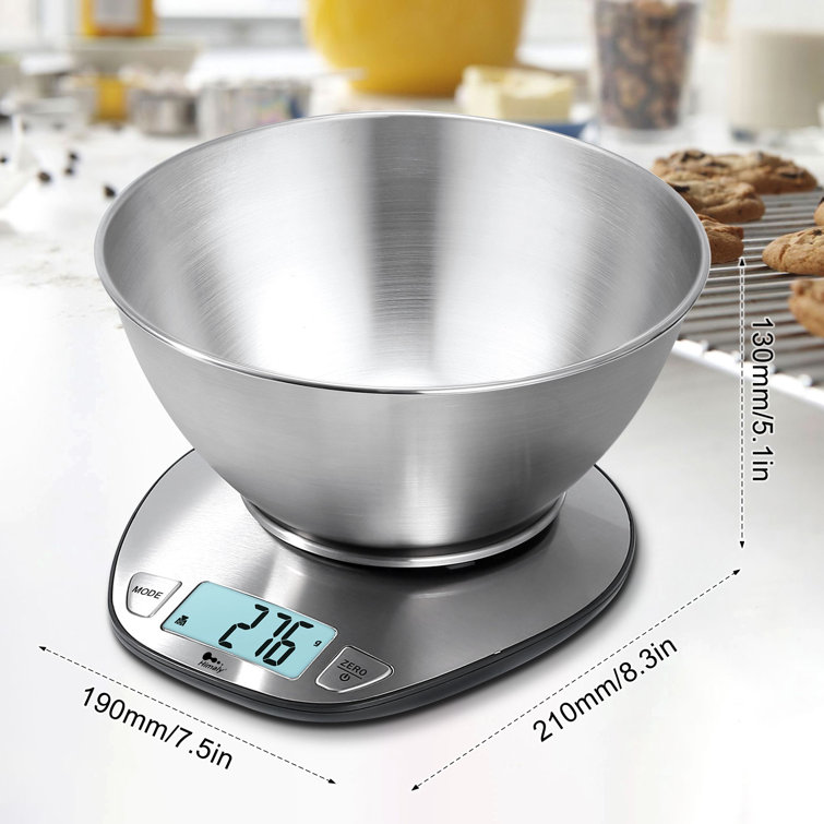 Electronic Kitchen Scale With Bowl, Digital Food Scale, Easy To Read  Display, Metric & Imperial, Liquid Measures, Max. 5kg, Black