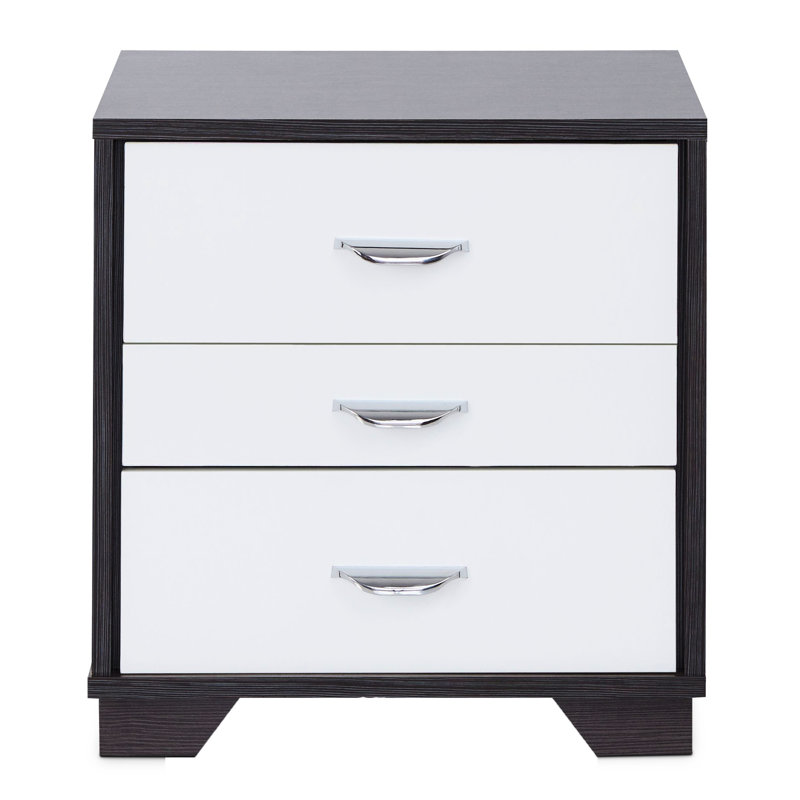 3 tables d'appoint rectangulaires blanches et noires pour une pièce élégante et polyvalente avec 3 sections de tiroir