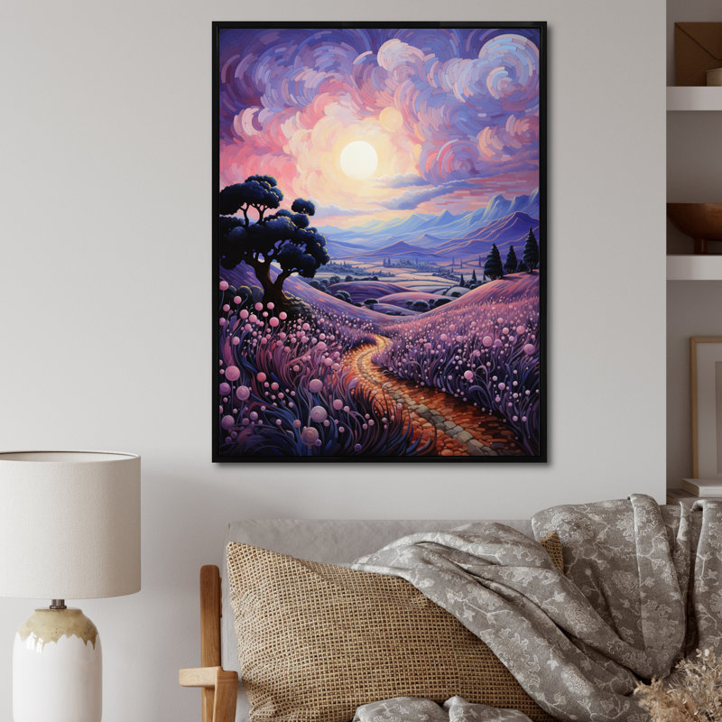 Décoration murale en toile Vangogh lavande Fields Pointillism I - Vangogh, H 32 po x l 24 po x P 1 po, Cadre flottant noir
