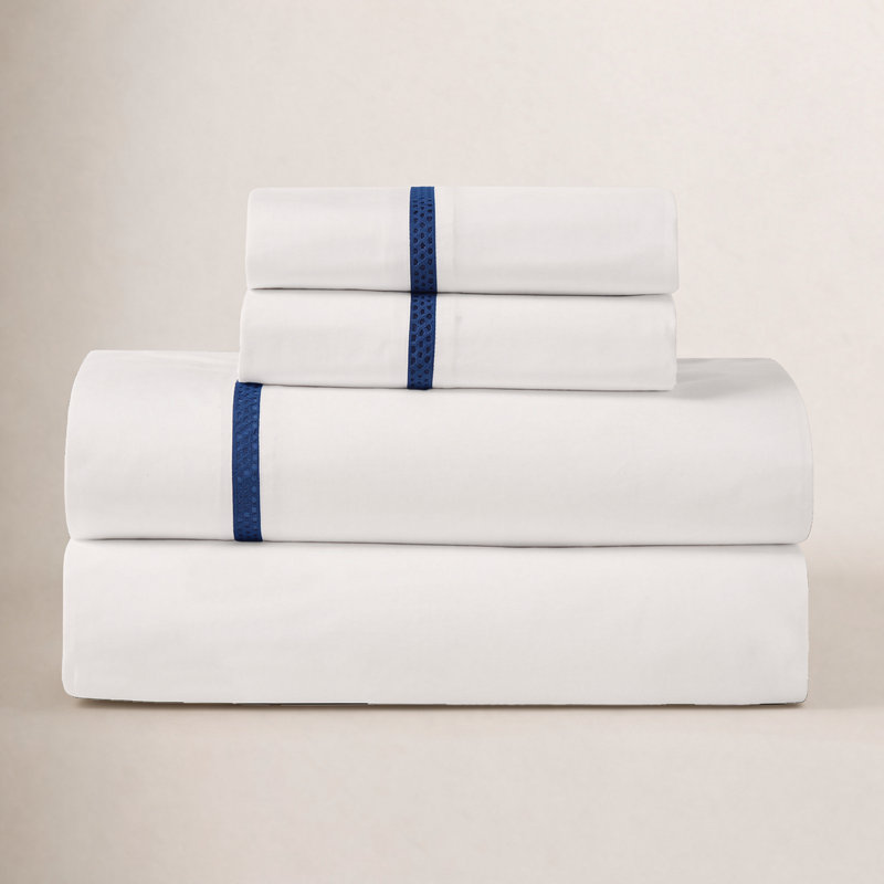 Riverton Cotton Cross-Stitch Embroidered Deep Pocket Bed Sheet Set by Superior, Twin Extra Long Sheet Set with 1 Pillowcase