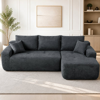 Canapé modulaire 85 po avec méridienne en L 85 po, canapé modulaire moderne avec assise profonde, canapé rembourré pour la chambre à coucher du salon, aucun assemblage requis, (tissu en coton), bleu