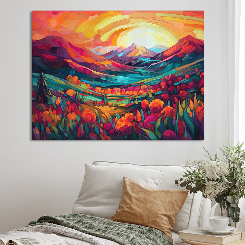 Vibrant Sunset Shining over Mountains I - Print, 34" H x 44" W x 1.5" D, Wrapped Canvas